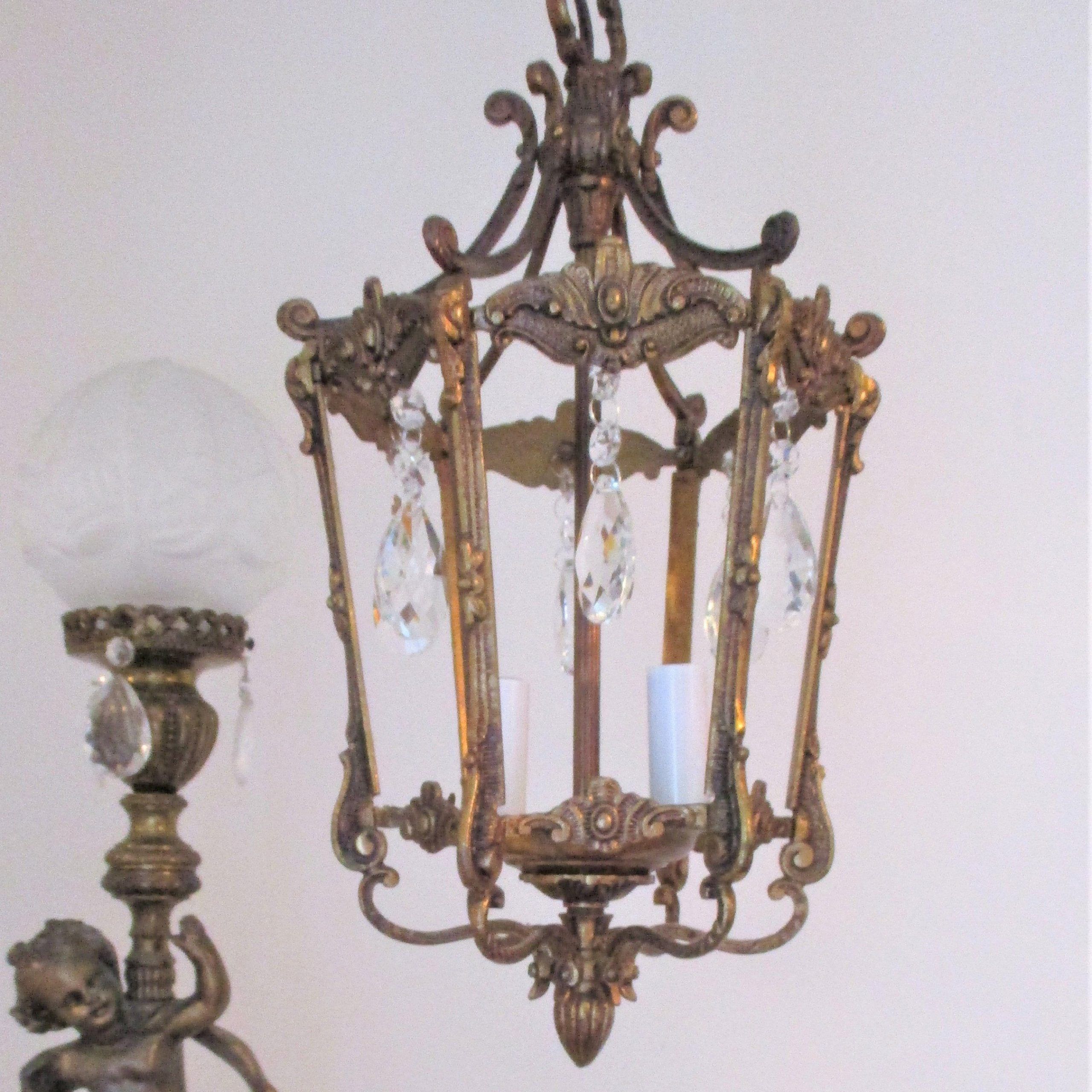Gorgeous Vintage Brass Lantern Chandelier With Crystals Foyer | Etsy | Brass  Lantern, Lantern Chandelier, Lantern Style Lighting With Regard To Aged Brass Lantern Chandeliers (View 15 of 15)