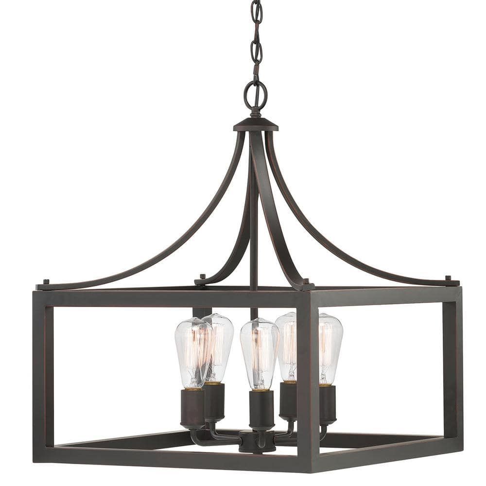 Hampton Bay Boswell Quarter 20 In. 5 Light Distressed Black Farmhouse  Pendant For Kitchen Or Entryway 7949hbdbdi – The Home Depot Throughout Distressed Black Lantern Chandeliers (Photo 7 of 15)