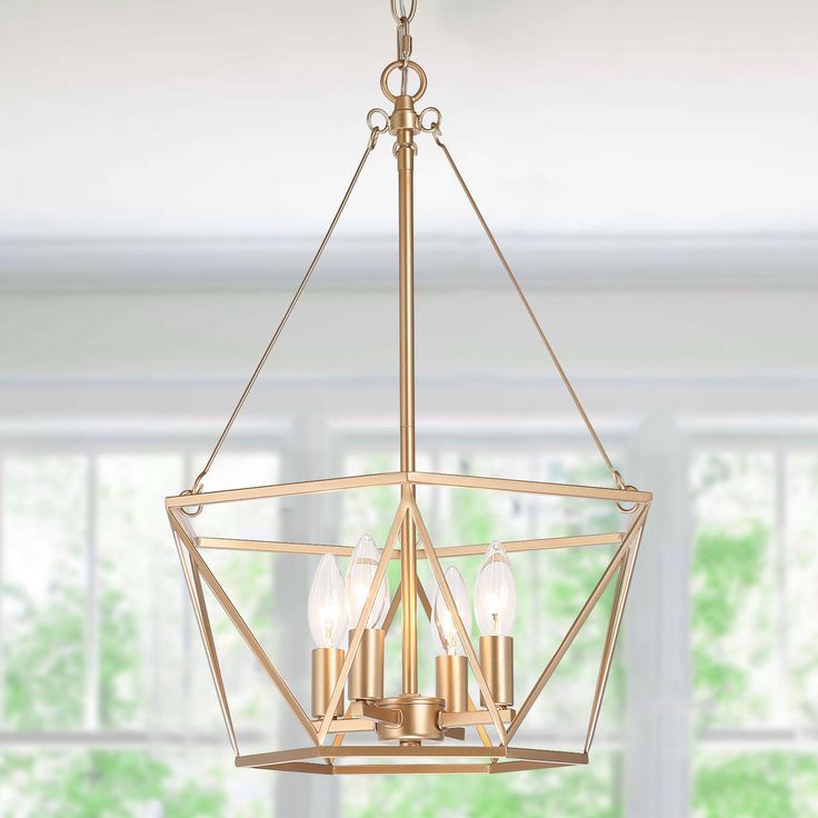 Hannah Satin Gold Cage Chandelier In 2022 | Cage Chandelier, Gold Dining  Room, Modern Gold Dining Room In Brushed Champagne Lantern Chandeliers (View 8 of 15)