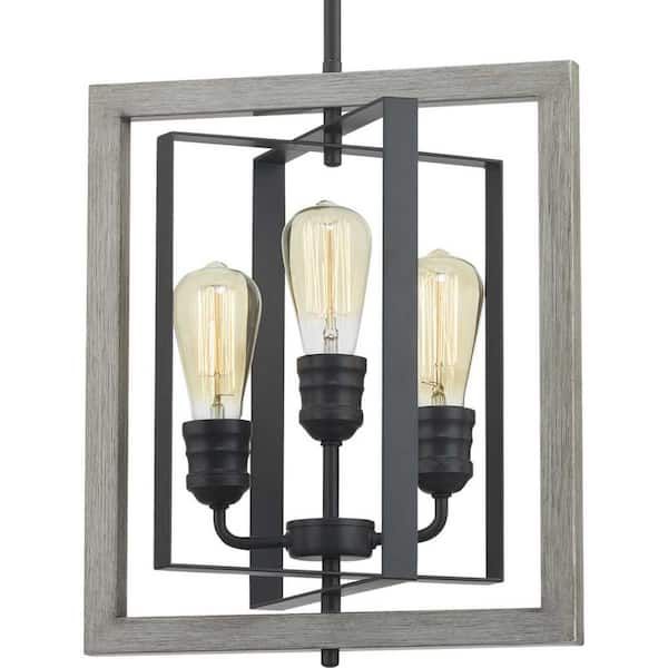 Home Decorators Collection Palermo Grove 3 Light Graphite Rectangular  Pendant Hanging Light With Oak Accents, Rustic Farmhouse Kitchen Lighting  7921hdcgrdi – The Home Depot Throughout Graphite Lantern Chandeliers (View 9 of 15)