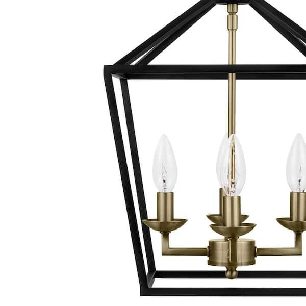 Home Decorators Collection Weyburn 4 Light Black And Gold Caged Farmhouse  Chandelier For Dining Room, Lantern Kitchen Light 46201 Bk Gd – The Home  Depot Within 23 Inch Lantern Chandeliers (View 7 of 15)