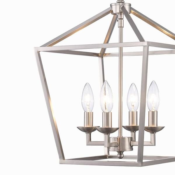 Home Decorators Collection Weyburn 4 Light Brushed Nickel Caged Farmhouse  Chandelier For Dining Room, Lantern Kitchen Light 46201 Bn – The Home Depot Throughout Deco Polished Nickel Lantern Chandeliers (View 15 of 15)