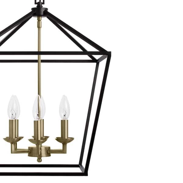 Home Decorators Collection Weyburn 6 Light Black And Gold Caged Farmhouse  Chandelier For Dining Room, Lantern Kitchen Light 66201 Bk Gd – The Home  Depot Inside 23 Inch Lantern Chandeliers (View 2 of 15)