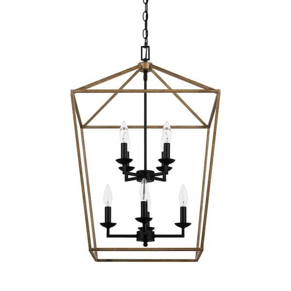Home Decorators Collection Weyburn 8 Light Black And Faux Wood Caged  Farmhouse Chandelier For Dining Room, Lantern Kitchen Light 86201 Fw Bk –  The Home Depot Within Eight Light Lantern Chandeliers (View 10 of 15)