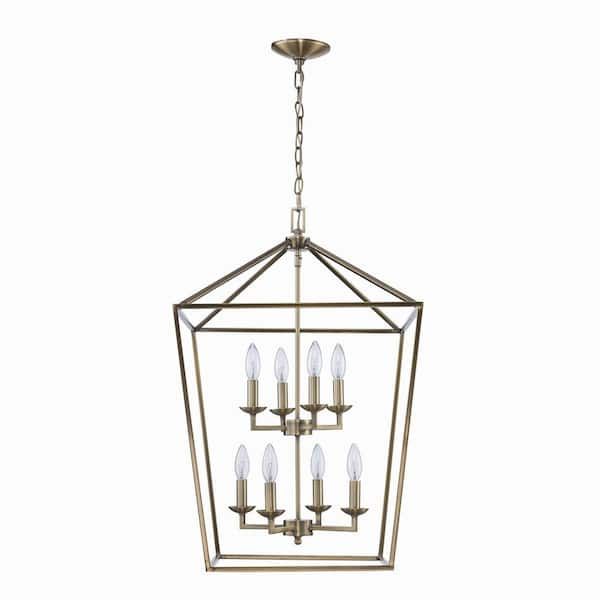 Home Decorators Collection Weyburn 8 Light Brushed Brass Caged Farmhouse  Chandelier For Dining Room, Lantern Kitchen Light 86201 Bb – The Home Depot With Regard To Eight Light Lantern Chandeliers (View 2 of 15)