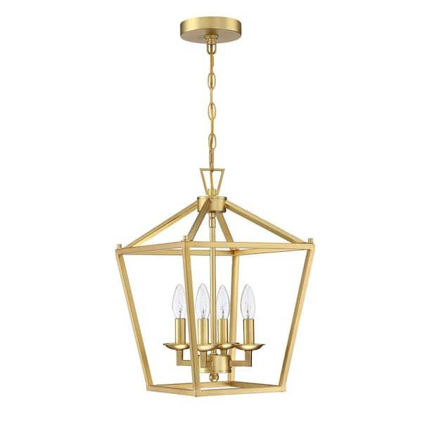 Hukoro 12 In. 4 Light Soft Gold Geometric Vintage Lantern Chandelier Pendant  Light Nf50334sg – The Home Depot Pertaining To Warm Brass Lantern Chandeliers (Photo 14 of 15)