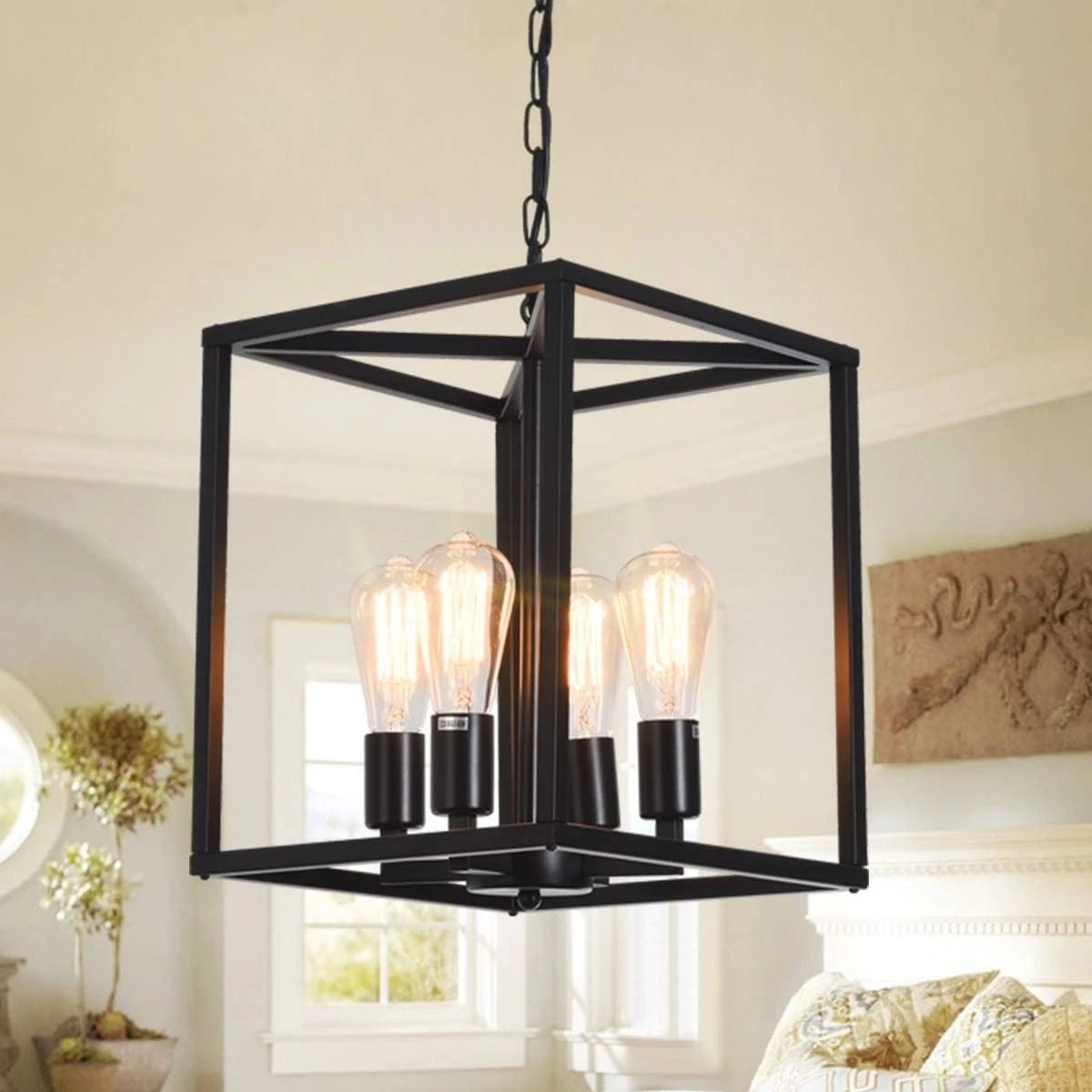 Industrial Metal Lantern Chandeliers 4 Light Adjustable Height Farmhouse  Ceiling Rustic Gold Kitchen Hanging Lighting Fixture – Pendant Lights –  Aliexpress Throughout Black Iron Lantern Chandeliers (View 6 of 15)