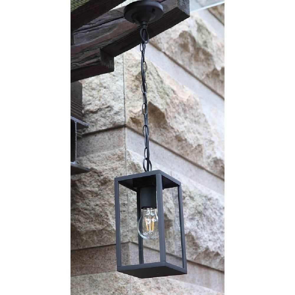 Ip54 Traditional Black Aluminium Hanging Porch Lantern With Clear Glass Regarding Graphite Lantern Chandeliers (View 11 of 15)