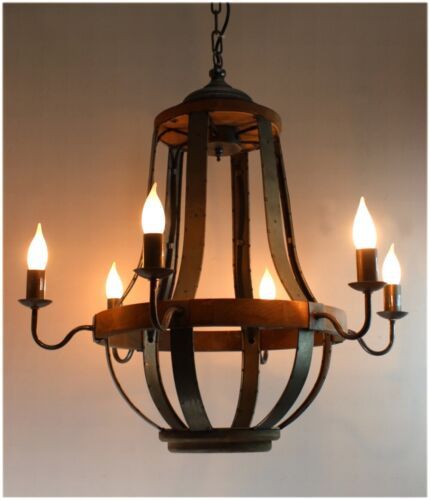 Iron Strap And Aged Wood Chandelier French Country Vintage Style | Ebay For County French Iron Lantern Chandeliers (View 12 of 15)