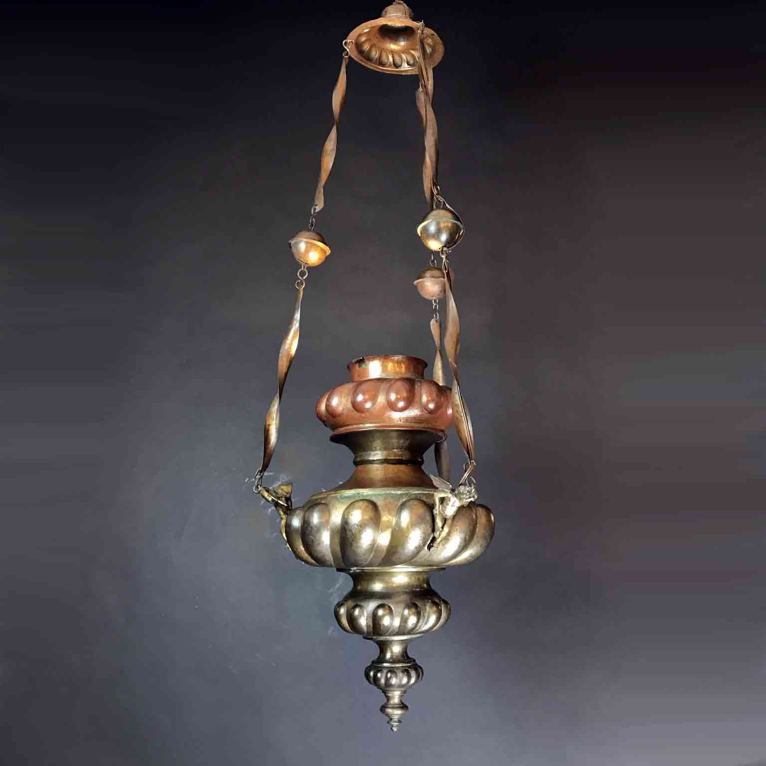 Italian 19th Century Pendant Oil Lamp Chandelier Hanging Church Lantern Inside Antique Gild Lantern Chandeliers (View 15 of 15)