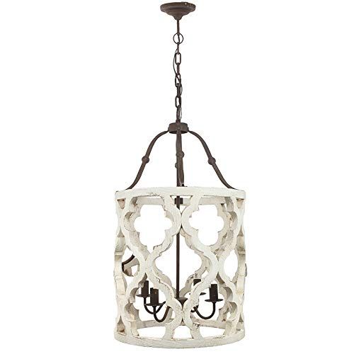 Jiuzhuo Vintage Distressed White Carved Wood 4 Light Lantern Farmhouse Chandelier  Lighting Hanging Ceiling Fixture In… – Farmhouse Goals Intended For White Distressed Lantern Chandeliers (View 15 of 15)