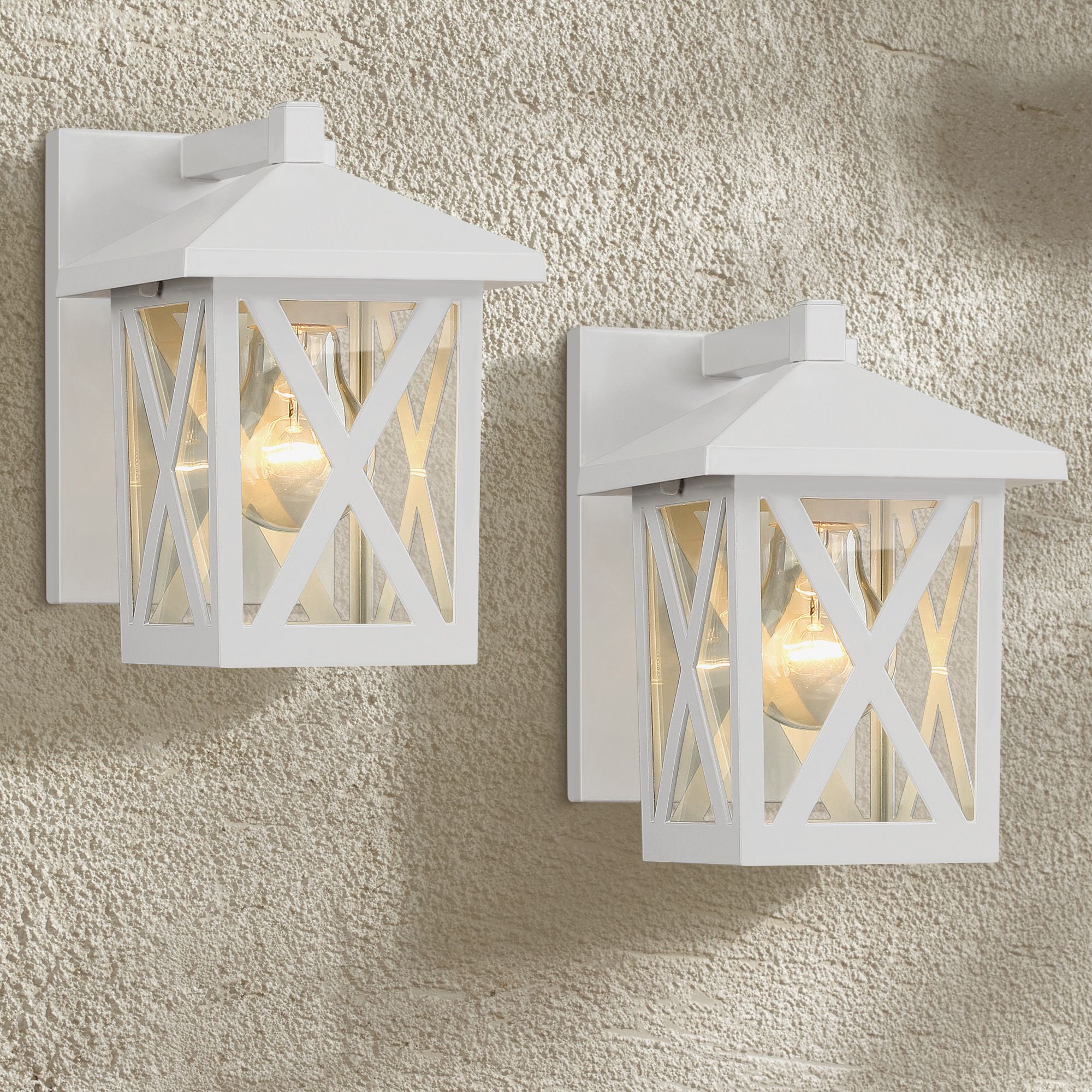 John Timberland Country Cottage Outdoor Wall Light Fixtures Set Of 2 White  7 1/2" Lantern Clear Glass Exterior House Porch Patio – Walmart Intended For Cottage White Lantern Chandeliers (View 11 of 15)