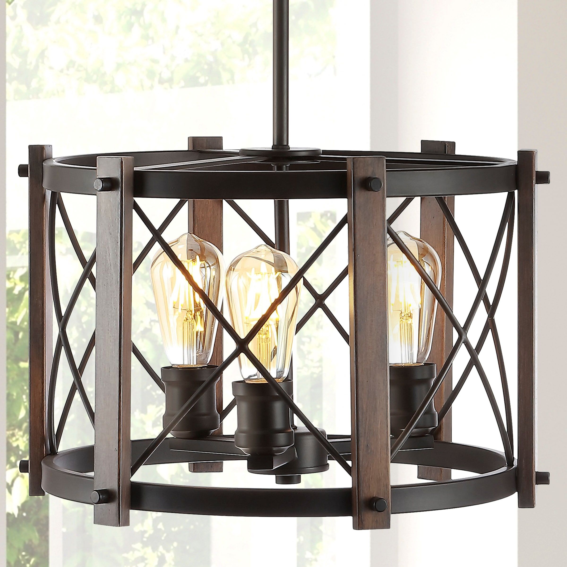 Jonathan Y Ferme Rustic French Country/cottage 3 Light Oil Rubbed  Bronze/brown Farmhouse Globe Led Pendant Light In The Pendant Lighting  Department At Lowes With County French Iron Lantern Chandeliers (View 7 of 15)