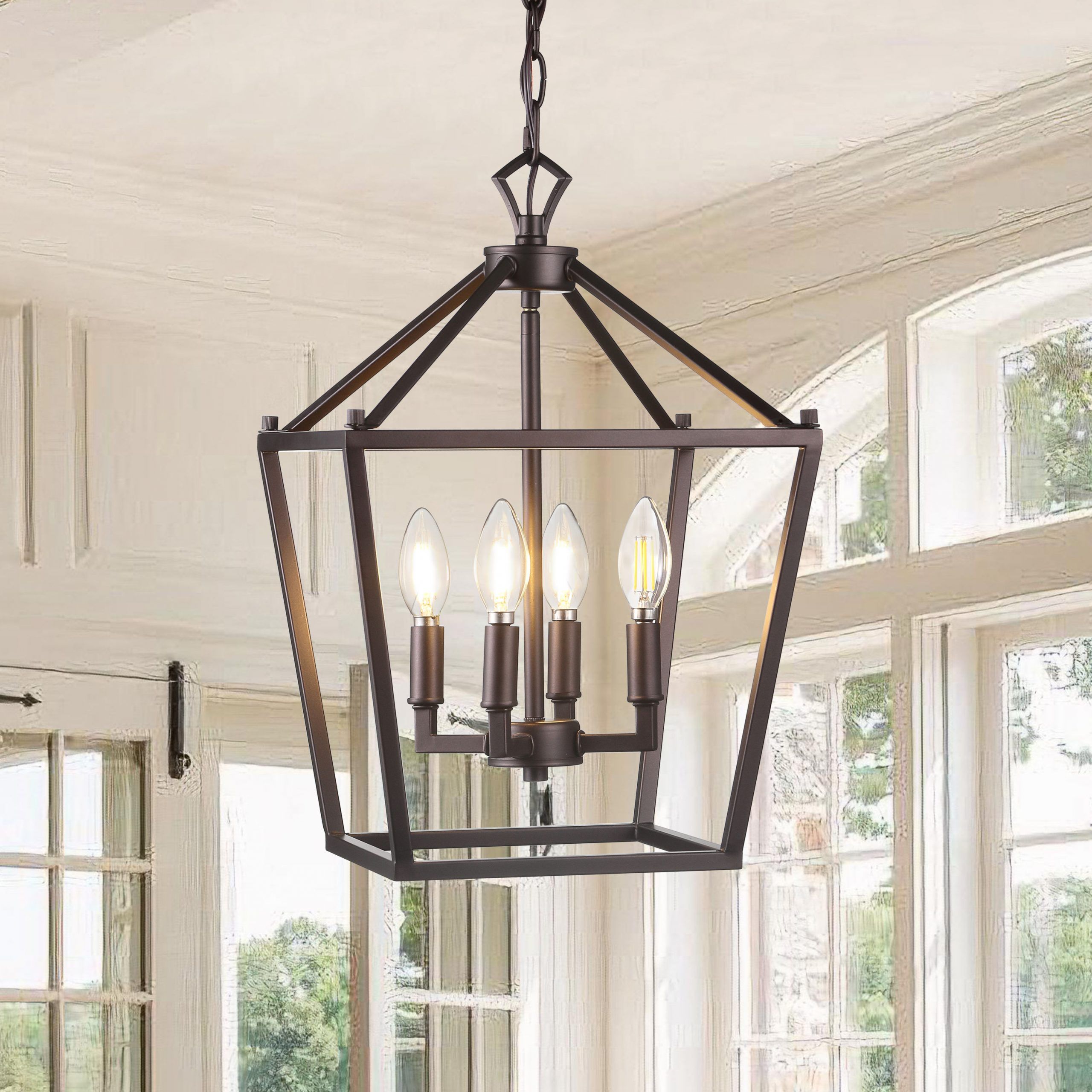 Jonathan Y Pagoda Traditional Transitional 4 Light Oil Rubbed Bronze  Farmhouse Lantern Led Kitchen Island Light In The Pendant Lighting  Department At Lowes With Bronze Lantern Chandeliers (View 7 of 15)
