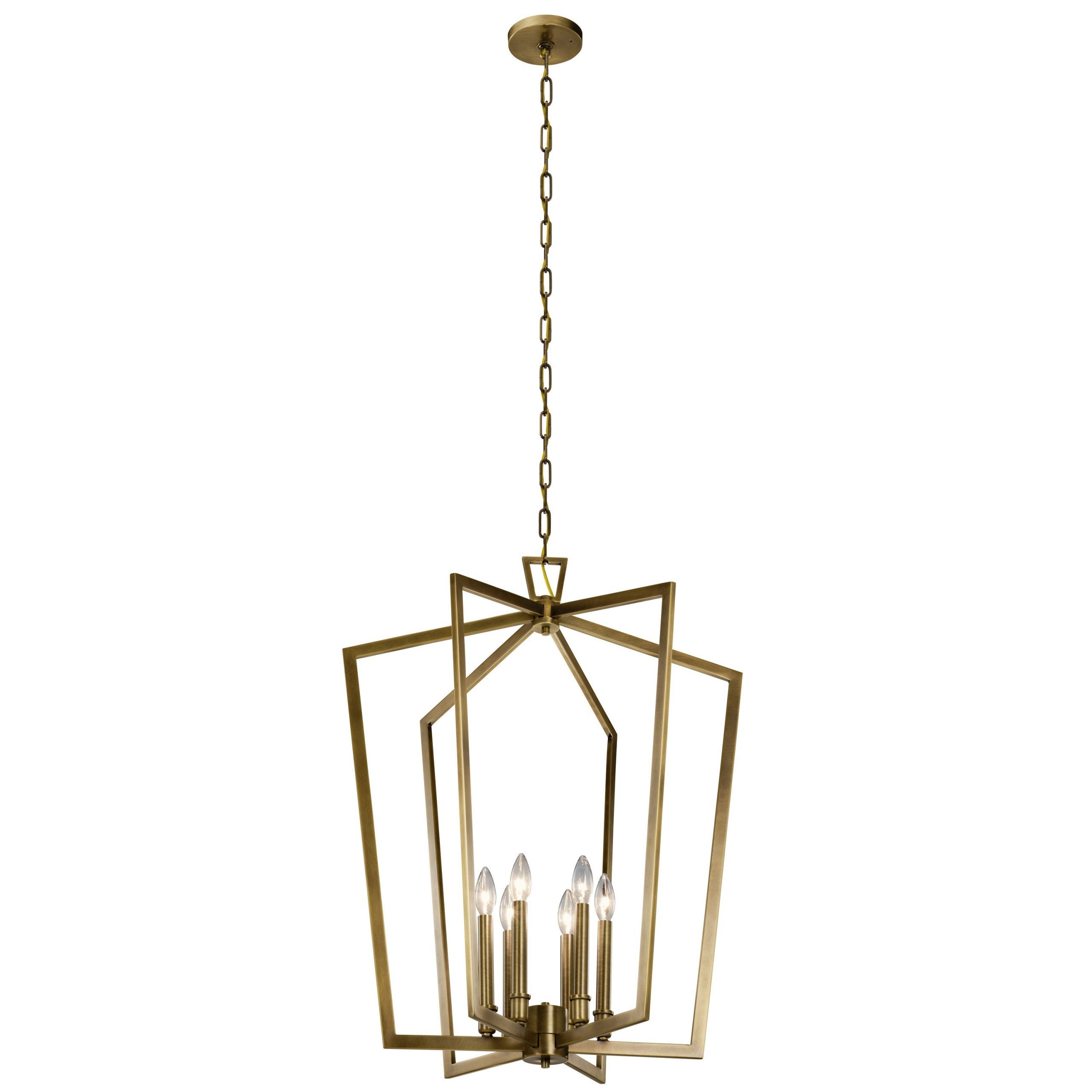 Kichler Abbotswell 6 Light Natural Brass Traditional Lantern Pendant Light  In The Pendant Lighting Department At Lowes Throughout Natural Brass Lantern Chandeliers (View 6 of 15)