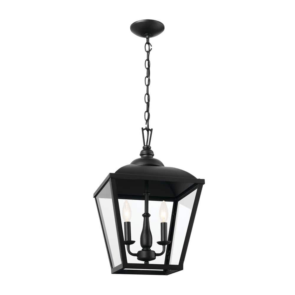 Kichler Dame 2 Light Textured Black Vintage Lantern Foyer Pendant Hanging  Light With Clear Glass 52474bkt – The Home Depot Within Textured Black Lantern Chandeliers (View 5 of 15)
