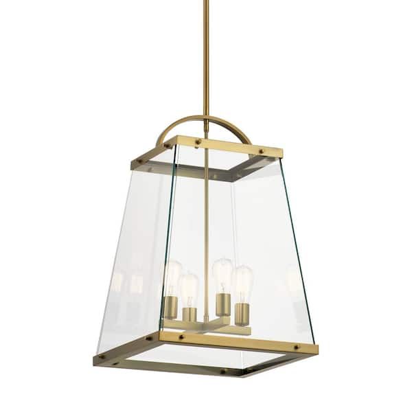 Kichler Darton 4 Light Brushed Natural Brass Transitional Large Foyer  Pendant Hanging Light With Clear Glass 52124bnb – The Home Depot Within Natural Brass Foyer Lantern Chandeliers (Photo 6 of 15)