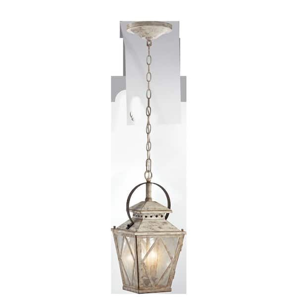 Kichler Hayman Bay 2 Light Distressed Antique White Farmhouse Kitchen Lantern  Pendant Hanging Light With Clear Seeded Glass 43258daw – The Home Depot Throughout Two Light Lantern Chandeliers (Photo 12 of 15)