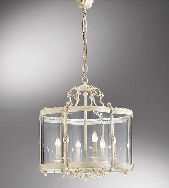 Lantern Chandelier With 6 Lights In Brass And Hot Curved Glass | Nervilamp Pertaining To Antique Gild Lantern Chandeliers (View 10 of 15)