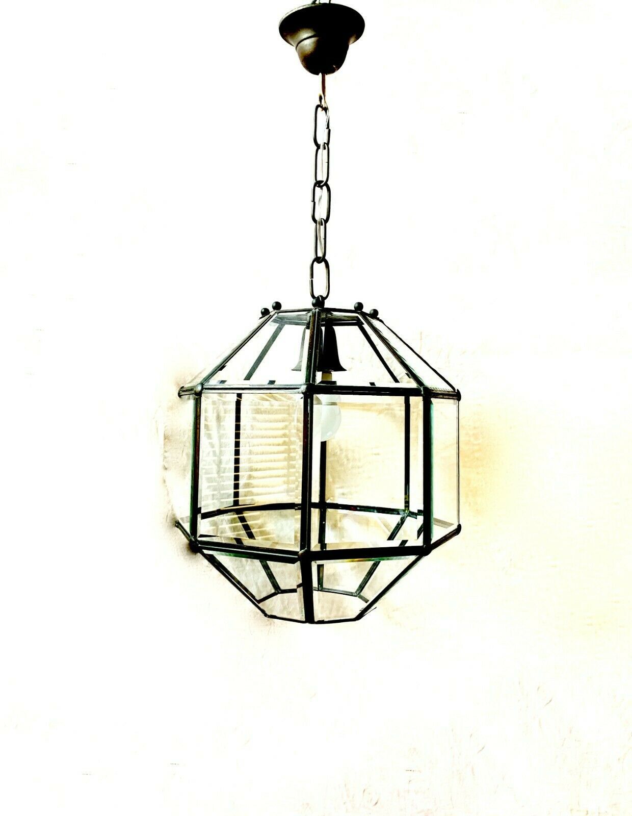 Lantern Chandelier With Leaded Frame And Ground Glass, 50s | Intondo Inside Lantern Chandeliers With Clear Glass (View 10 of 15)