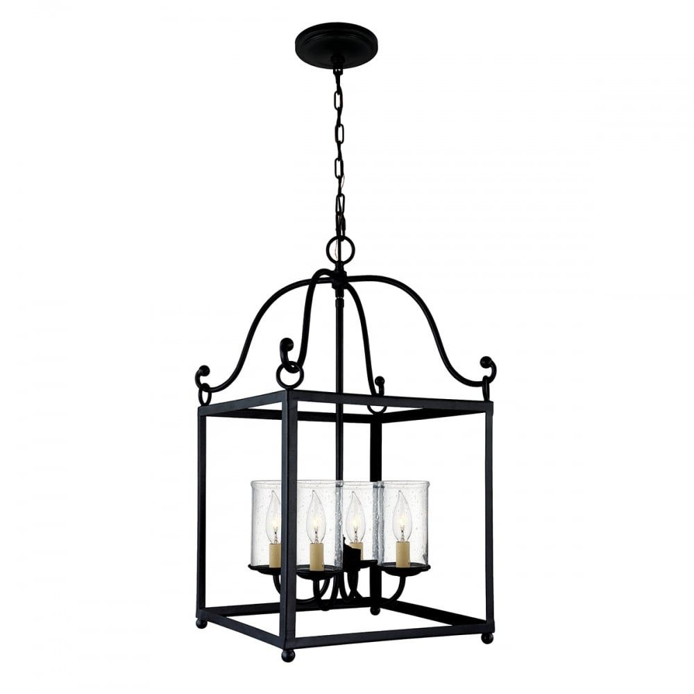 Large Hall Lantern With Forged Wrought Iron Frame And 4 Candle Lights Within Forged Iron Lantern Chandeliers (View 2 of 15)