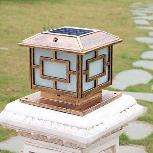 Led Solar Powered Square Acrylic Metal Lantern Exterior Fence Pillar Lights  Gate | Ebay Within Lantern Chandeliers With Acrylic Column (View 9 of 15)
