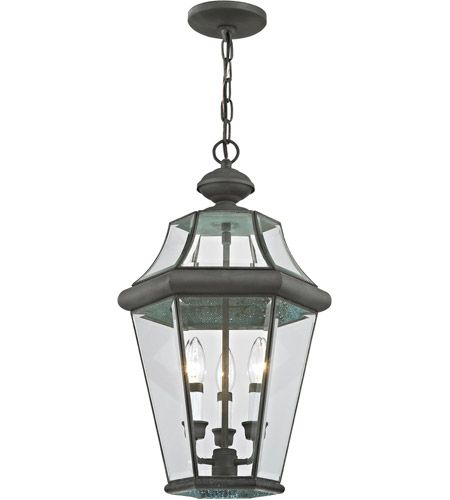 Livex Lighting 2365 61 Georgetown 3 Light 13 Inch Charcoal Outdoor Pendant  Lantern With 13 Inch Lantern Chandeliers (View 1 of 15)