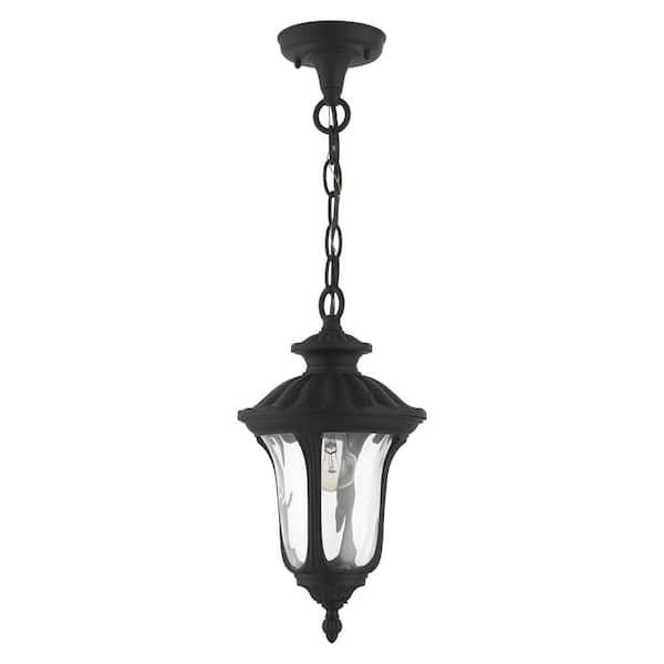Livex Lighting Oxford 1 Light Textured Black Outdoor Pendant Lantern  7849 14 – The Home Depot Regarding Textured Black Lantern Chandeliers (Photo 10 of 15)