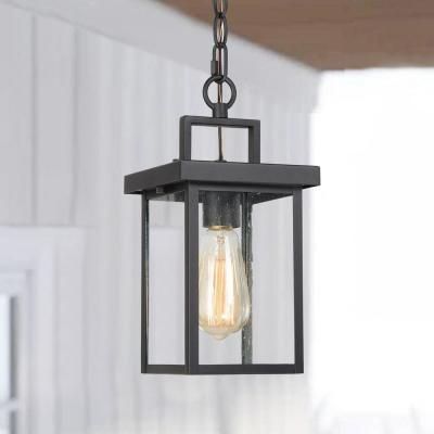Lnc 1 Light Black Square Outdoor Pendant Light For Patio Modern Outdoor  Hanging Light With Seeded Glass Shade Muue3ihd14123c7 – The Home Depot | Lantern  Pendant Lighting, Outdoor Pendant Lighting, Outdoor Ceiling Lights Within Textured Black Lantern Chandeliers (View 3 of 15)