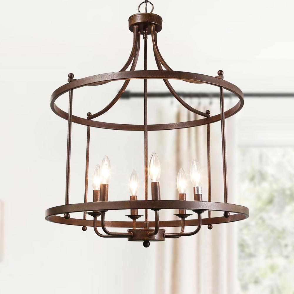 Lnc 6 Light Bronze Hanging Lantern Chandelier A03252 – The Home Depot |  Candle Ceiling, Rustic Chandelier, Ceiling Lights Regarding Six Light Lantern Chandeliers (View 8 of 15)