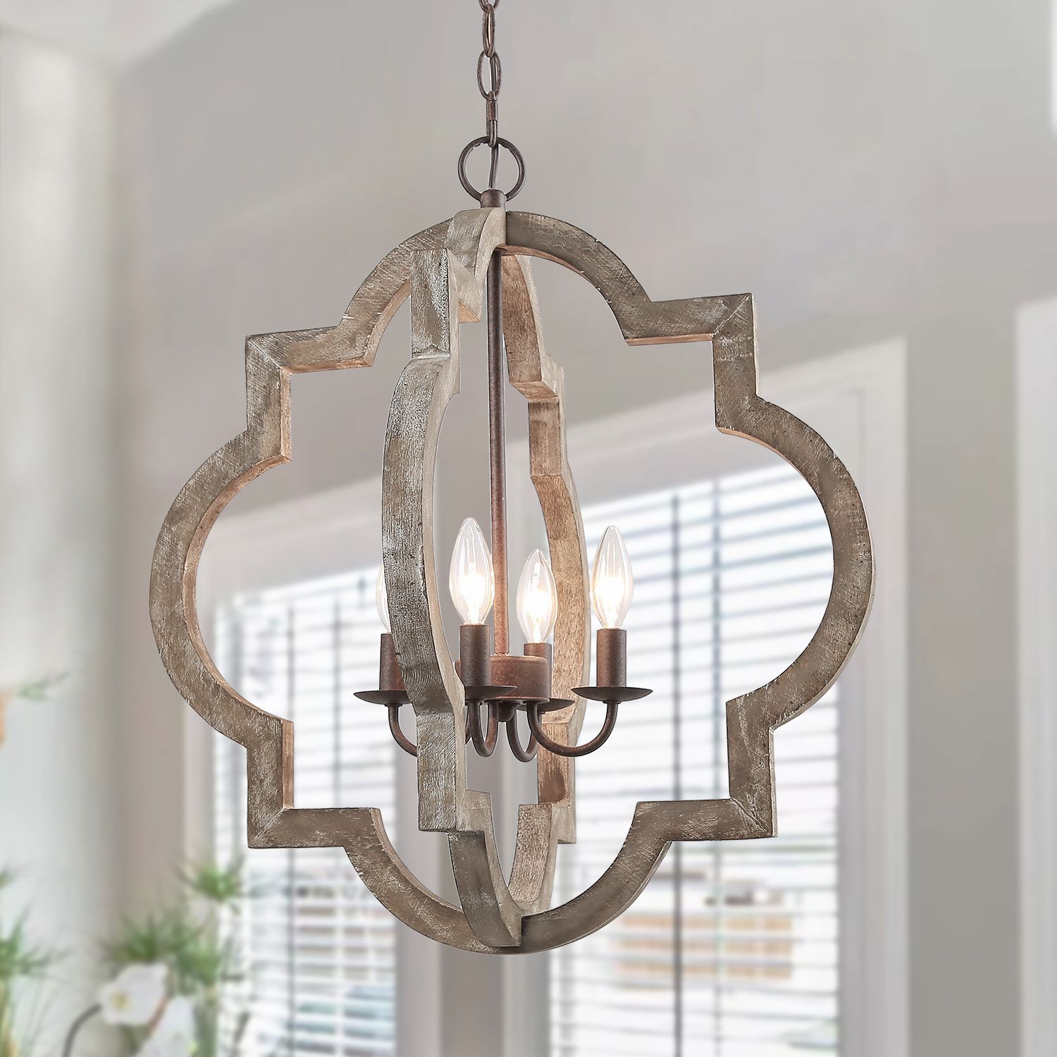 Lnc Farmhouse Lantern Chandelier, Handmade Wood 4 Light Fixtures Hanging  For Dining,living Room – Walmart In Cream And Rusty Lantern Chandeliers (View 8 of 15)