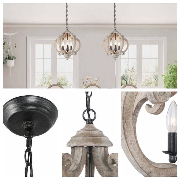 Lnc Globe Wood Chandelier Washed Gray Round Pendant 3 Light Farmhouse  Candlestick Chandelier Rustic Hanging Lantern B7jbezhd14140t7 – The Home  Depot In Gray Wash Lantern Chandeliers (Photo 9 of 15)