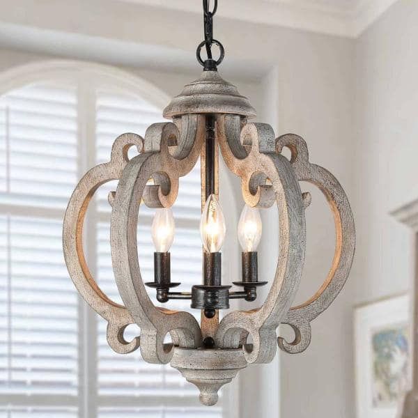 Lnc Globe Wood Chandelier Washed Gray Round Pendant 3 Light Farmhouse  Candlestick Chandelier Rustic Hanging Lantern B7jbezhd14140t7 – The Home  Depot With Gray Wash Lantern Chandeliers (View 2 of 15)