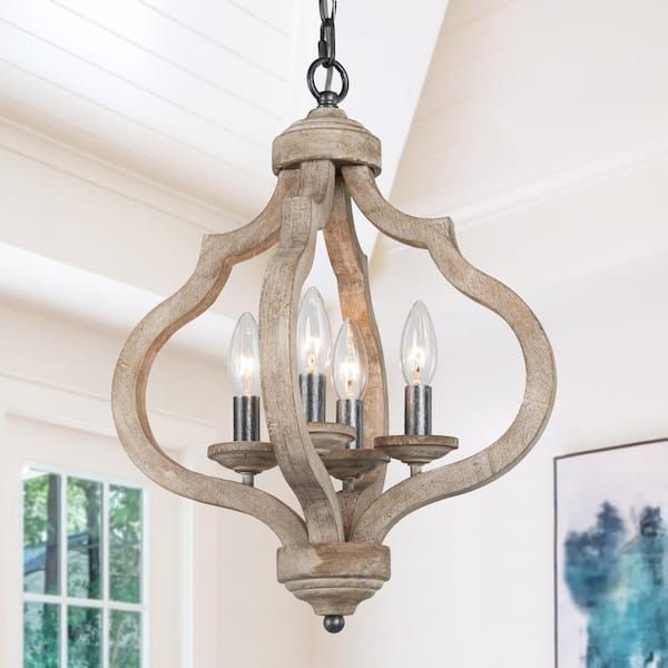 Lnc Lantern Wood Pendant 4 Light Cage Brown Rustic Chandelier Dining Room  Island Chandelier With Farmhouse Candle Style Nm3mrnhd13734z7 – The Home  Depot In Brown Wood Lantern Chandeliers (View 2 of 15)