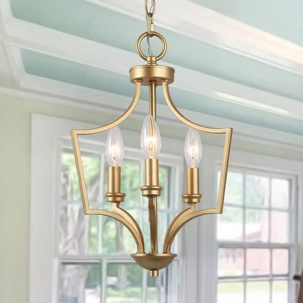Lnc Modern Gold Chandelier 3 Light Geometric Cage Lantern Candlestick 11  In (View 2 of 15)