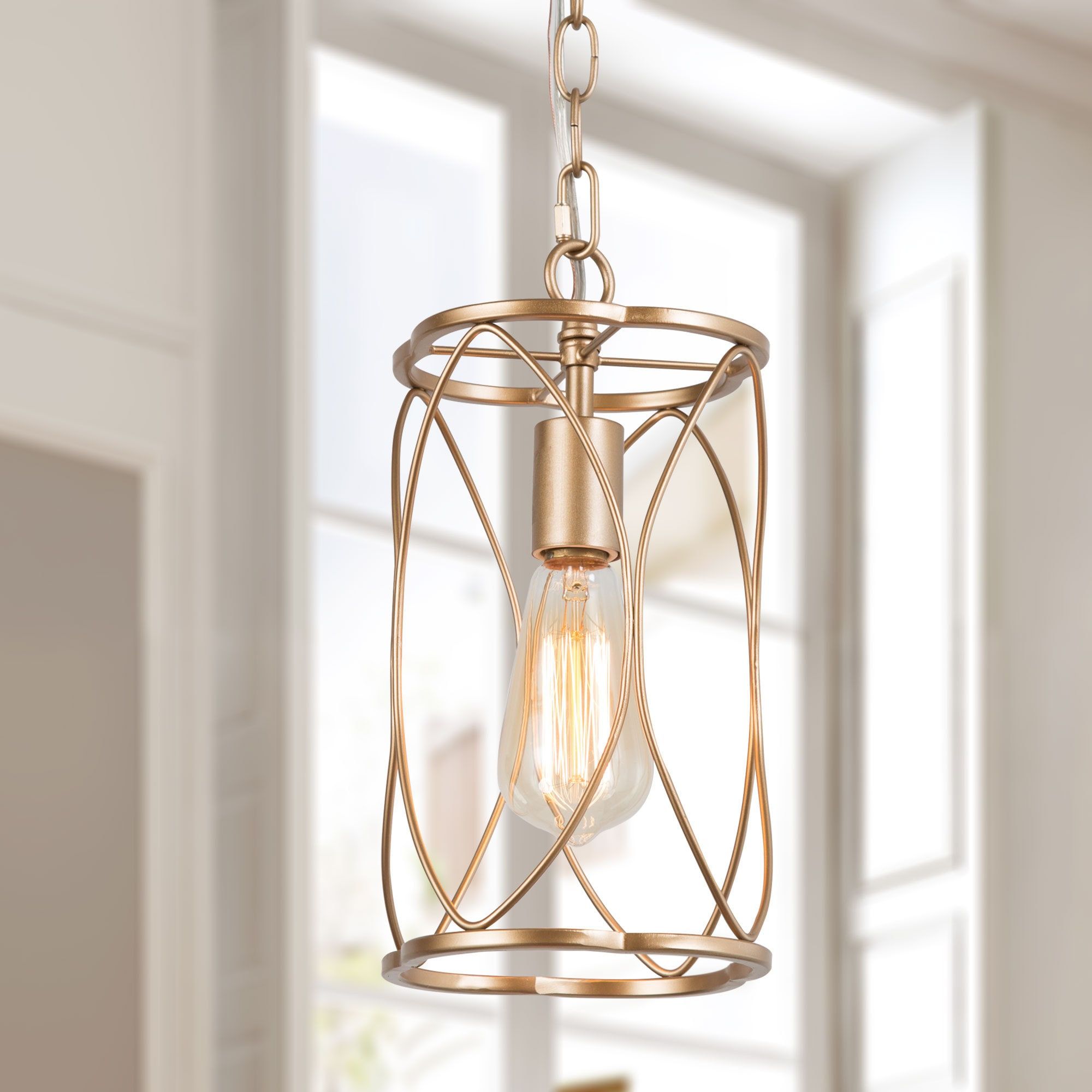 Lnc Trend Matte Champagne Gold Modern/contemporary Lantern Led Mini Pendant  Light At Lowes Inside Brushed Champagne Lantern Chandeliers (View 1 of 15)