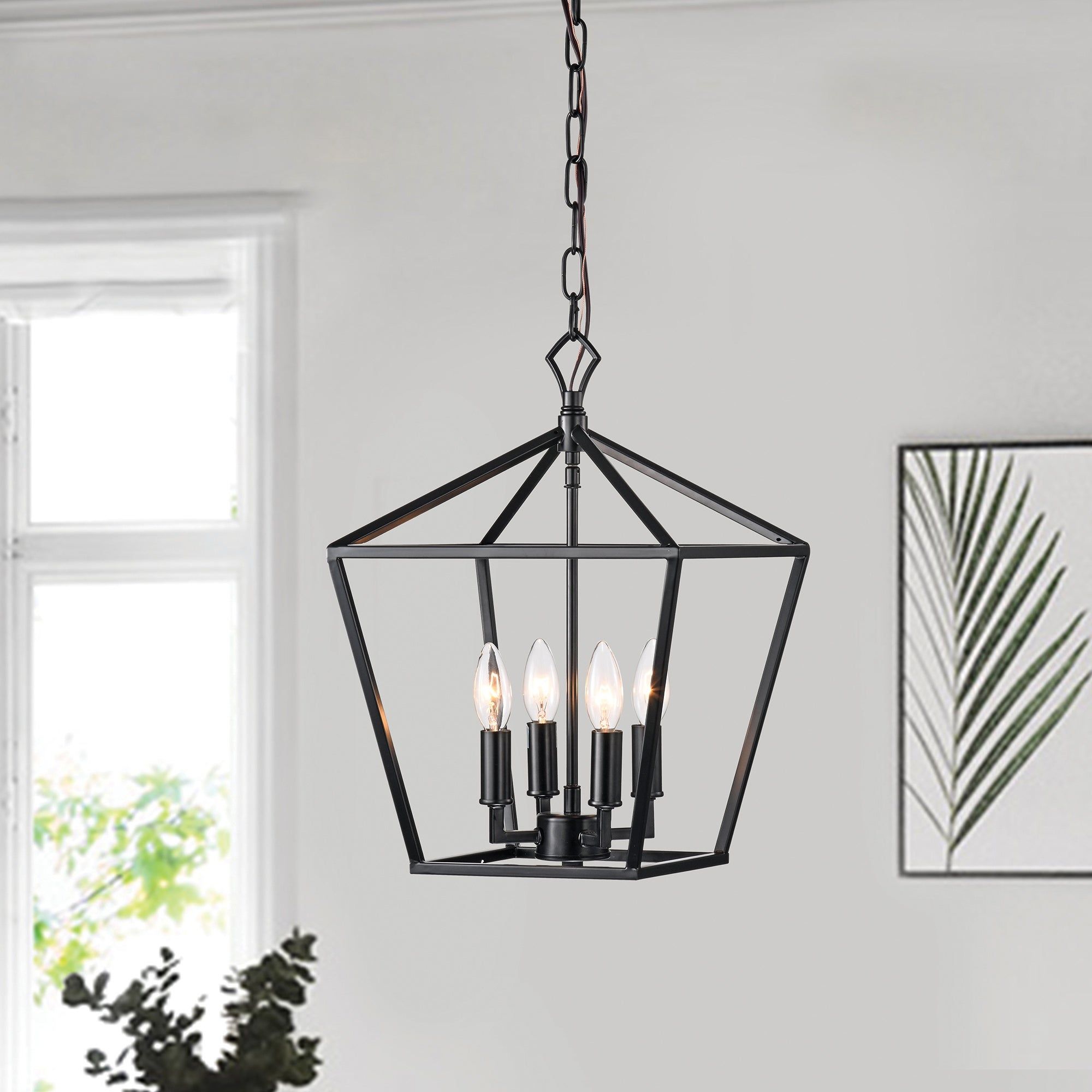 Matte Black 4 Light Lantern Pendant 12 In With Nickel Or Black Sleeve – On  Sale – Overstock – 34157357 Pertaining To Black With White Lantern Chandeliers (Photo 10 of 15)
