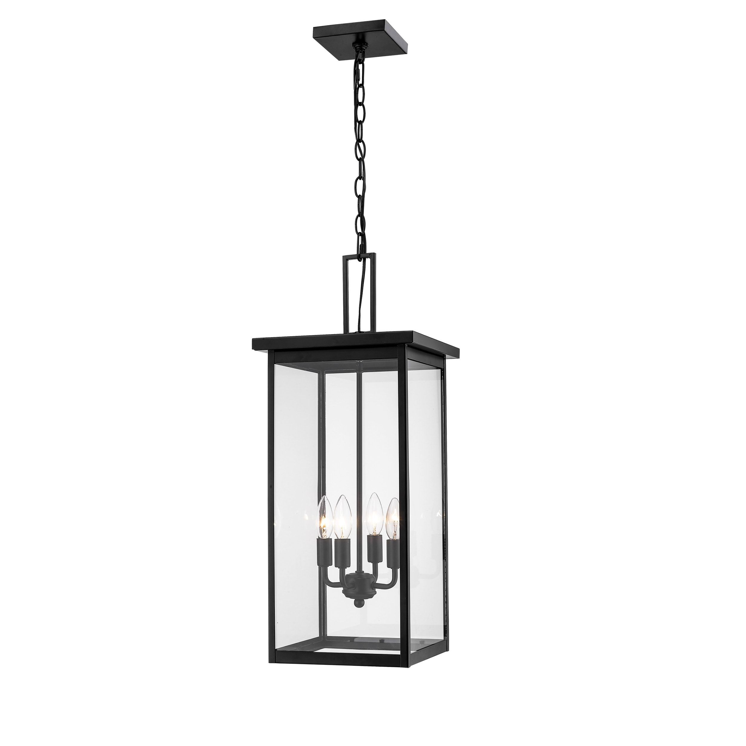 Millennium Lighting Barkeley 4 Light Powder Coat Black Transitional Clear  Glass Lantern Outdoor Pendant Light In The Pendant Lighting Department At  Lowes Intended For Black Powder Coat Lantern Chandeliers (View 5 of 15)