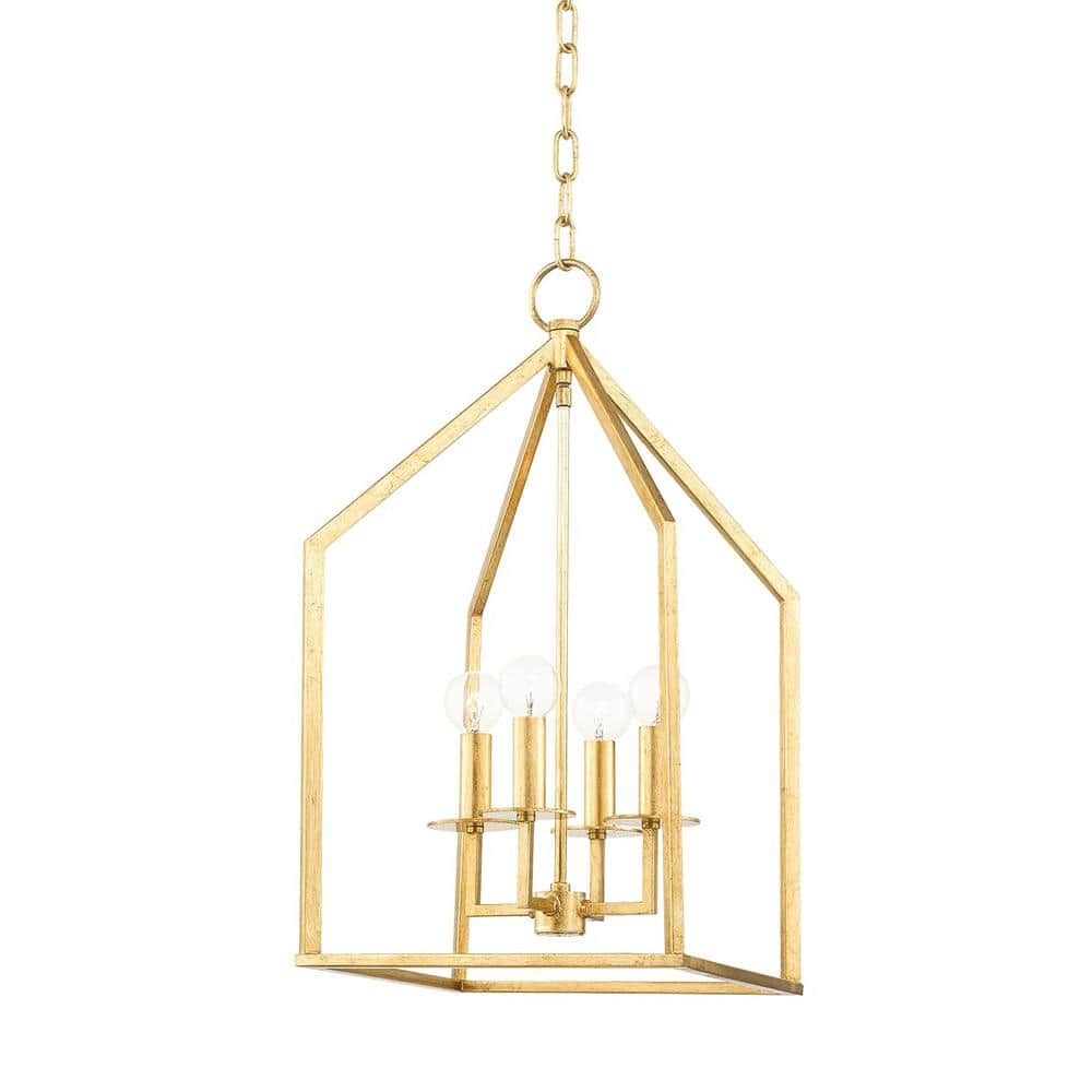 Mitzihudson Valley Lighting Lena 4 Light Gold Leaf Small Lantern Pendant  H514704s Gl – The Home Depot For Gold Leaf Lantern Chandeliers (View 8 of 15)