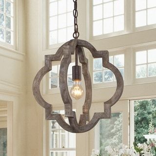 Modern Farmhouse 1 Light Handcrafted Wood Chandelier Lantern Pendant Lights  – Distressed Wood – D 16"x H  (View 2 of 15)