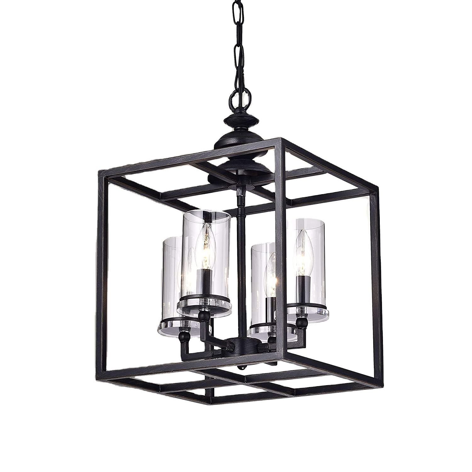 Modern Lantern Design 4 Light Black Chandelier With Clear Cylindrical Glass  Shades Pendant Light Fixtures For Dining Living Room – Buy Industrial Chandelier  Lighting,traditional Island Chandelier,modern Cylinder Chandelier Product  On Alibaba Throughout Clear Glass Shade Lantern Chandeliers (View 10 of 15)