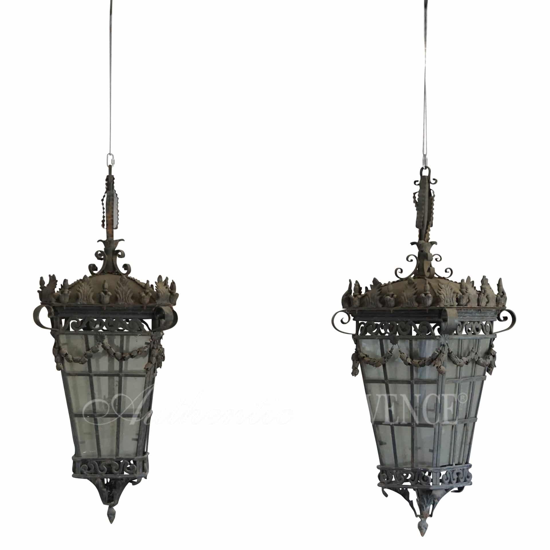 Monumental Parisian Lantern Pair | Vintage Lighting | Authentic Provence In French Iron Lantern Chandeliers (Photo 12 of 15)