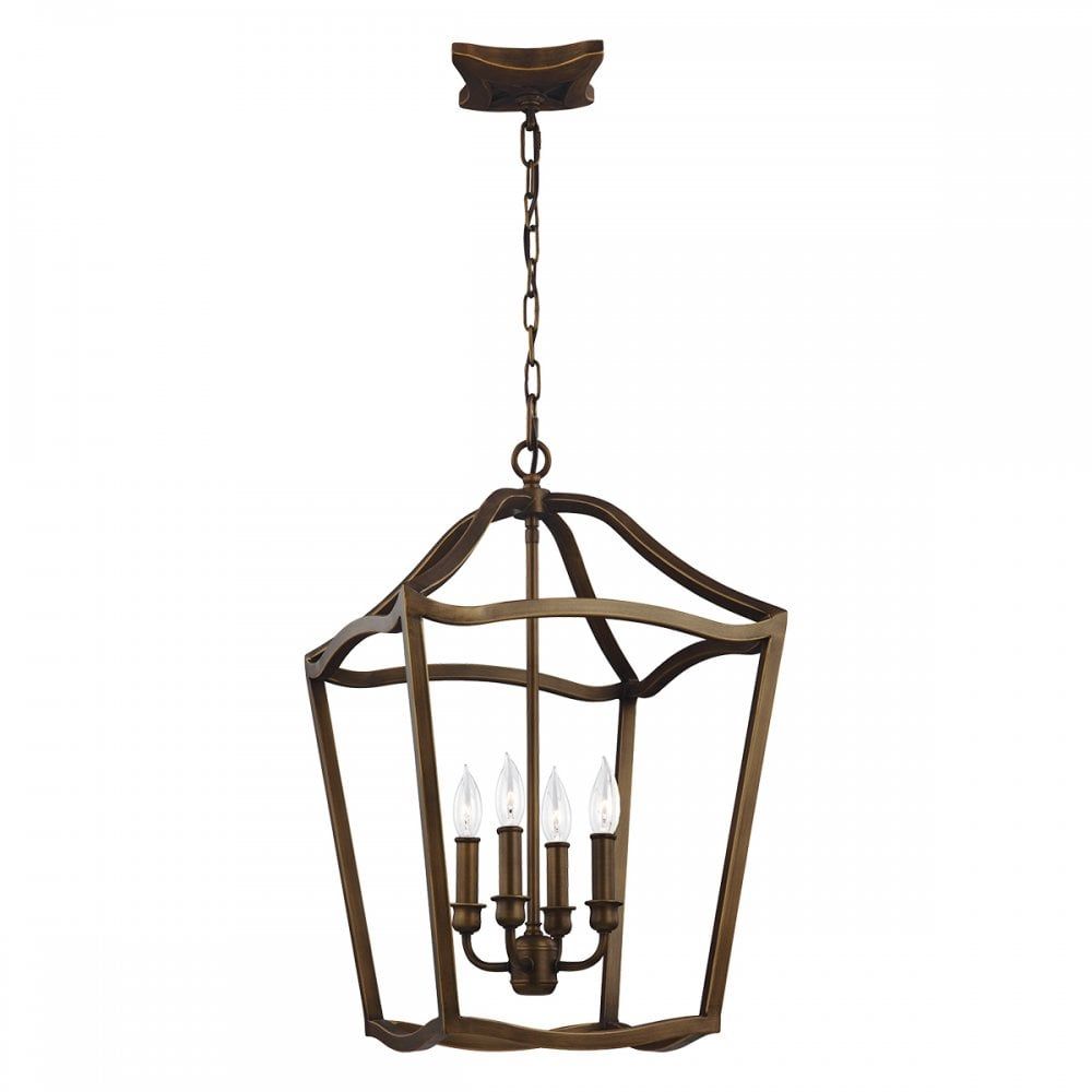 Open Frame Aged Brass 4 Light Ceiling Lantern Pendant With Aged Brass Lantern Chandeliers (View 11 of 15)
