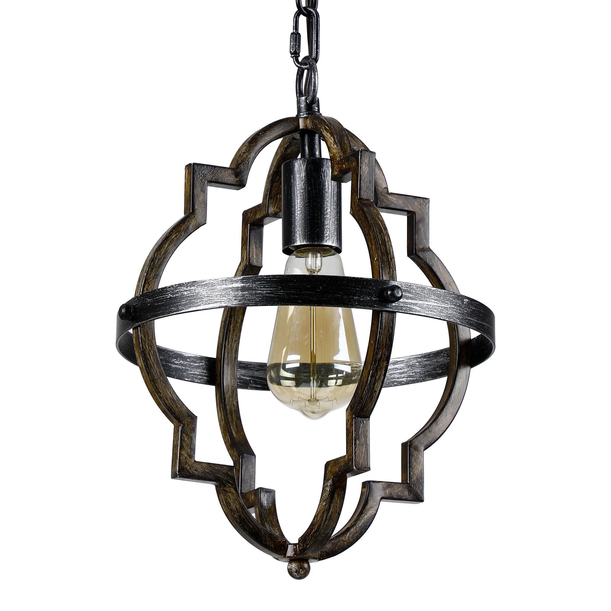 Parrot Uncle Distressed Black And Brushed Wood Farmhouse Lantern Pendant  Light In The Pendant Lighting Department At Lowes Throughout Distressed Black Lantern Chandeliers (Photo 12 of 15)