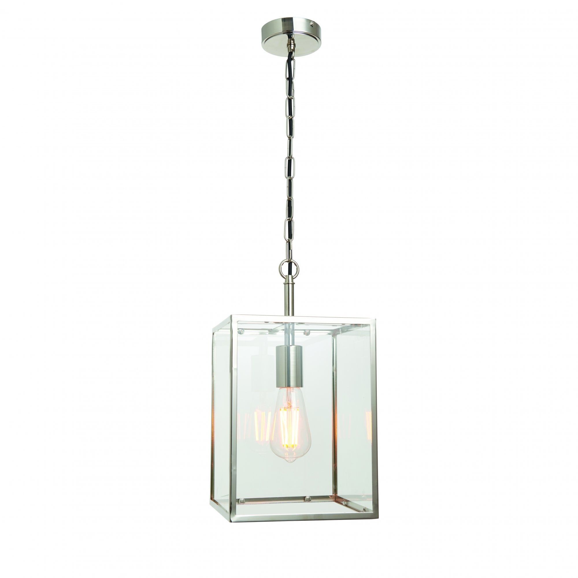 Pendant 40w Bright Nickel Plate & Clear Glass Regarding Lantern Chandeliers With Transparent Glass (View 2 of 15)
