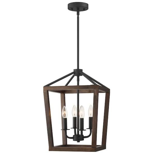 Pia Ricco 4 Light Matte Black Lantern Pendant 1jay 51214 – The Home Depot In Black With White Lantern Chandeliers (View 7 of 15)