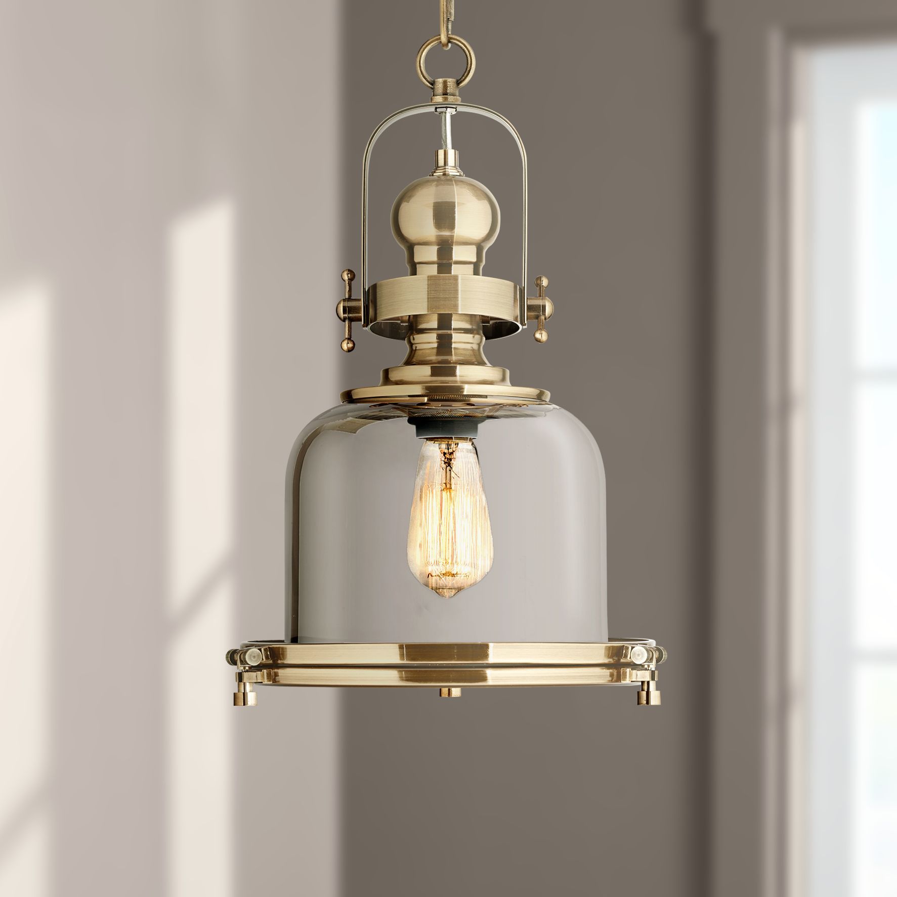 Possini Euro Design Antique Brass Lantern Pendant Light 11" Wide Modern  Chrome Glass Bell Jar Fixture Kitchen Island Dining Room – Walmart Throughout Warm Brass Lantern Chandeliers (Photo 5 of 15)