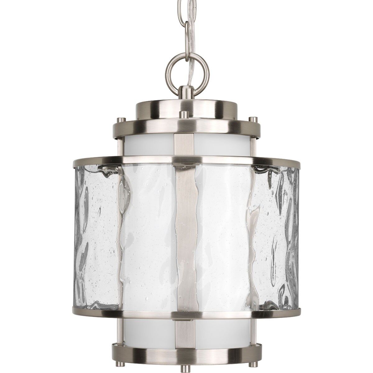 Progress Lighting Bay Court Brushed Nickel Transitional Clear Glass Lantern  Outdoor Pendant Light In The Pendant Lighting Department At Lowes Throughout Textured Nickel Lantern Chandeliers (View 8 of 15)