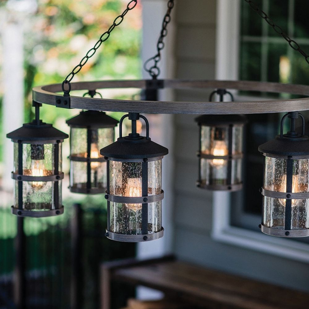 Quintiesse Lakehouse 6 Light Outdoor Chandelier In Aged Zinc With Driftwood  Grey – Exterior Lights | Lightsource Regarding Driftwood Lantern Chandeliers (View 4 of 15)