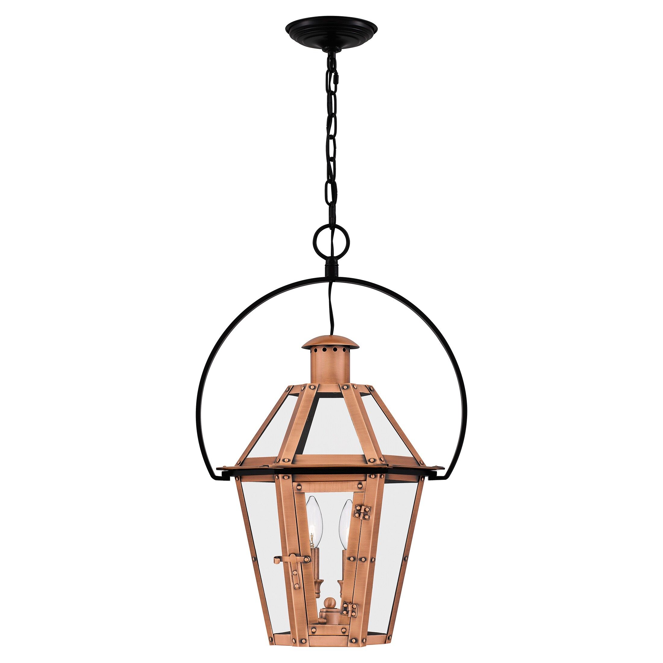 Quoizel Burdett 2 Light Aged Copper Traditional Clear Glass Lantern Pendant  Light In The Pendant Lighting Department At Lowes With Regard To Copper Lantern Chandeliers (View 12 of 15)